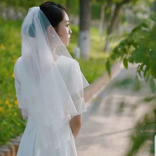 Popular 60-80cm 1.5m Natural Off White Ivory Soft Flowy Korean Style Tulle Sheer Plain Edge Simple Cover Face Blusher Modern Romantic Dreamy Beautiful Prewedding ROM Wedding  Photography Bridal Bride Fingertip Waist Length Short Veil With or Without Comb