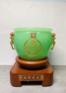 Glazed Glass Jade Treasure Bowl (With base) 琉璃玉聚宝盆(连底座)
