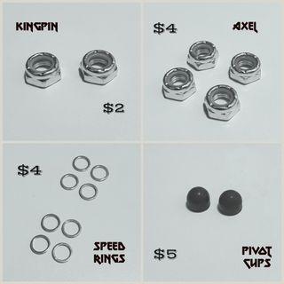 Skateboard Trucks Replacement Parts - Kingpin Nut / Axel Nuts / Speed Rings / Pivot Cups