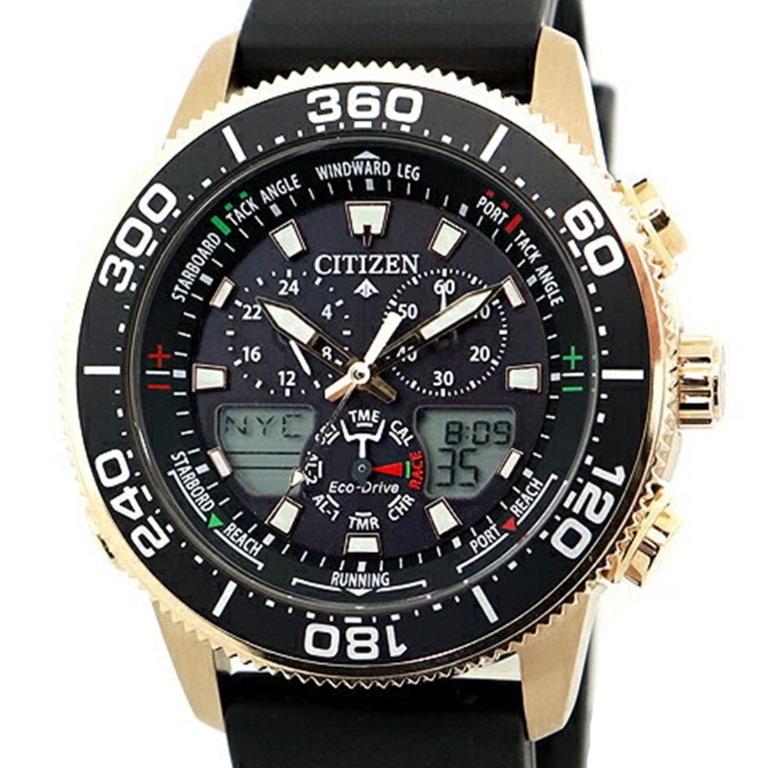 Citizen Promaster Marine Eco-Drive JR4063-12E Solar Diving 200m Watch (Category: Men's Watches) located in Singapore. Submitted by skinxstyle (Listing ID 1076976690, Image 2). Description: Citizen Promaster Marine Series #JR4063-12E 200m Water Resistance Chronograph Function Perpetual Calendar World Time Dual Time Alarm Rose Gold Stainless Steel Case Rubber Strap Eco-Drive Movement Caliber: C660 Mineral Crystal Black Dial Analog Digital Display L