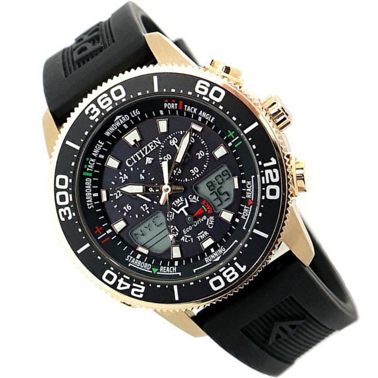Citizen Promaster Marine Eco-Drive JR4063-12E Solar Diving 200m Watch (Category: Men's Watches) located in Singapore. Submitted by skinxstyle (Listing ID 1076976690, Image 3). Description: Citizen Promaster Marine Series #JR4063-12E 200m Water Resistance Chronograph Function Perpetual Calendar World Time Dual Time Alarm Rose Gold Stainless Steel Case Rubber Strap Eco-Drive Movement Caliber: C660 Mineral Crystal Black Dial Analog Digital Display L