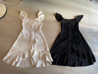 brand new black / white two-way on shoulder off shoulder flutter dress
