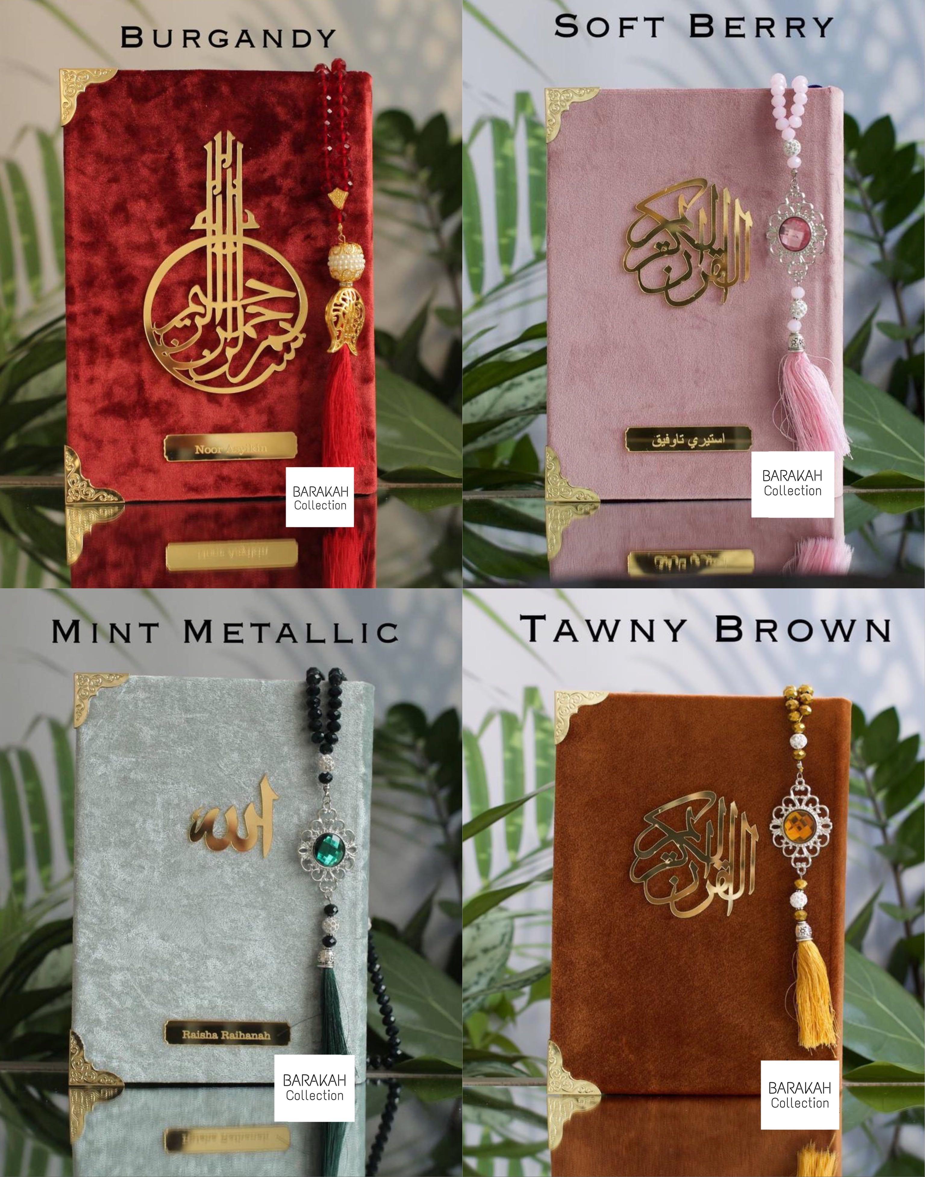 Al-Quran Premium Velvet Cover + Al-Quran Size A5 (Without Tagging) (Category: Religion Books) located in Singapore. Submitted by barakah.collection.sg (Listing ID 1071881741, Image 6). Description: 📢 Al-Quran Premium Velvet - 19 Colours ((Available Size A4/A5)) • Items open for Preorder. 📌Boleh dibuat sebagai Hantaran 📌 Tambah Nama Plate (Jawi/Rumi) extra $15 (Refer to 2nd/3rd/4th photos) (❌DISCONTINUED) 📌 Tambah Edge Gilded (Warna Tepi) extr
