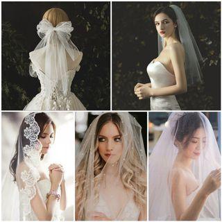 1.5m 1.75m 2m 3m 5m Dreamy High Quality Blusher Korean Style Soft Material Lace Bottom Print Small or Big White Flora Embroidery Flower Ivory Beads Pearl Wavy Champagne Wedding ROM Prewedding Ribbon Bridal Bride Short Waist Length Long Train Shiny Veil