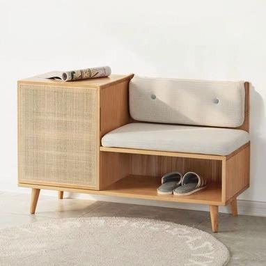 Fujiwara Shoe Bench (Category: Shelves, Cabinets & Racks) located in Singapore. Submitted by lafloriahomedecor (Listing ID 1142443661, Image 7). Description: Assembly needed. Installation tool kit & manual are provided for free. About this product: Materials: America FAS Ashwood, hand-braided rattan doors, leather door handle. High density foam cushion. Warranty: 2 years Care: Avoid direct contact with water or directly sunlight Please note this 