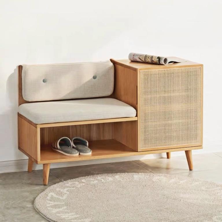 Fujiwara Shoe Bench (Category: Shelves, Cabinets & Racks) located in Singapore. Submitted by lafloriahomedecor (Listing ID 1142443661, Image 8). Description: Assembly needed. Installation tool kit & manual are provided for free. About this product: Materials: America FAS Ashwood, hand-braided rattan doors, leather door handle. High density foam cushion. Warranty: 2 years Care: Avoid direct contact with water or directly sunlight Please note this 