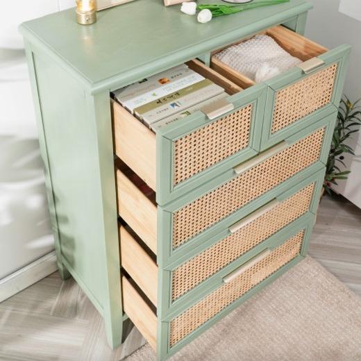 Ivy Rattan Chest (Category: Shelves, Cabinets & Racks) located in Singapore. Submitted by lafloriahomedecor (Listing ID 1142444710, Image 3). Description: Please note this is an Order-To-Make product, please allow our craftsmen 2 weeks to process your order. PRODUCT INFO: Materials: Solid American rubber wood, hand-braided Indonesian rattan. PU water base wood vanish. Soft-close drawer slide. No installation needed. Size: L80cm * W40cm * H110cm W