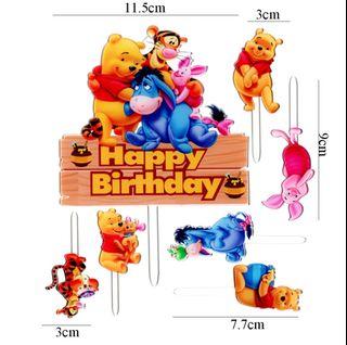 [Ready Stock] Winnie The Pooh Happy Birthday Acrylic cake topper with 6pcs cupcake acrylic toppers ( Limited Set)