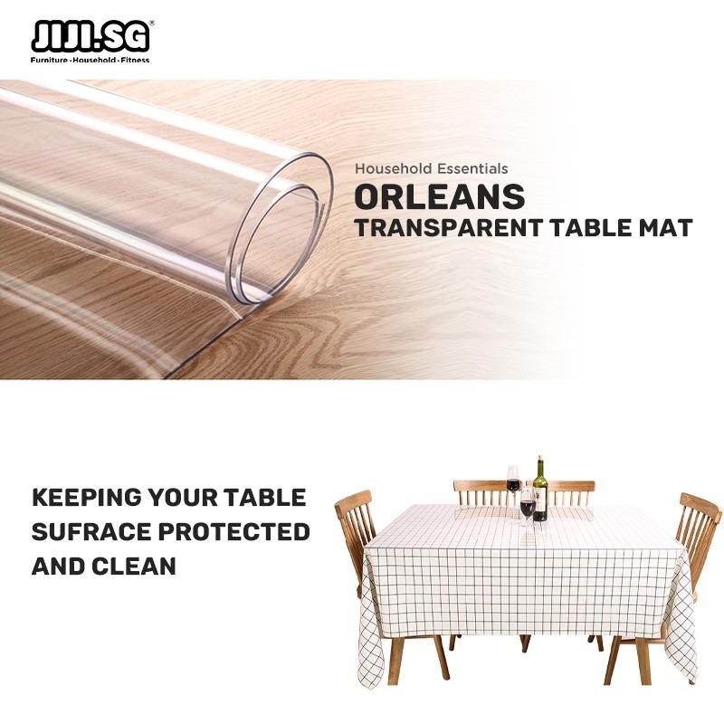 ORLEANS Transparent Table Mat - 1.5mm Thickness - Soft Glass Table Mat for Table - Water Proof SZC1988 (Category: Table Linen & Textiles) located in Singapore. Submitted by sweetzcorner (Listing ID 1178479983, Image 7). Description: Soft PVC glass pads for protection of various surfaces. Light soft, fluent in written, no crack, no bubble, the color, and luster is even, fashionable and artistic. It's suitable for indoor and outdoor use. ****Please
