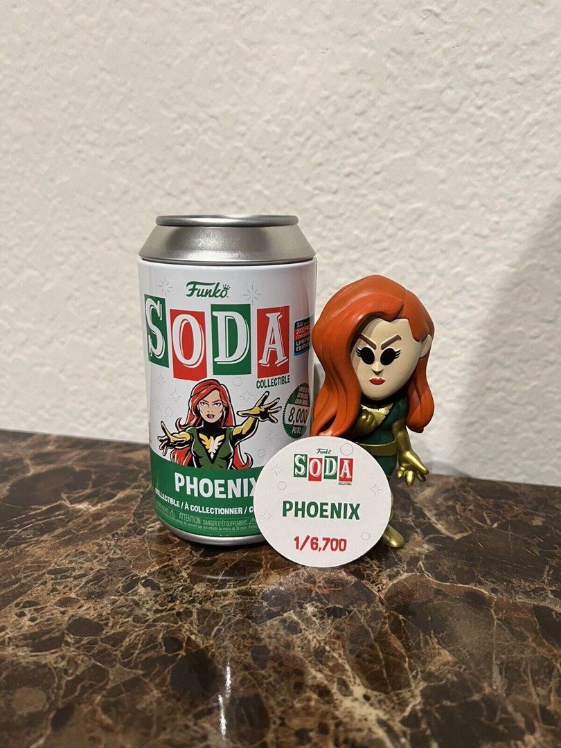 Jean grey Phoenix Soda, x-men, funko (Category: Designer & Blind Box Toys) located in Singapore. Submitted by Redcubes (Listing ID 1196515404, Image 2). Description: Jean grey Phoenix Soda, x-men, funko. 2022 fall convention exclusive Brand new. Outer plastic has been removed to check for chase. The item above is the common variant. .