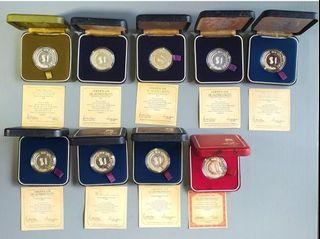 9x $1 Stirling Merlion  Silver Proof Coins