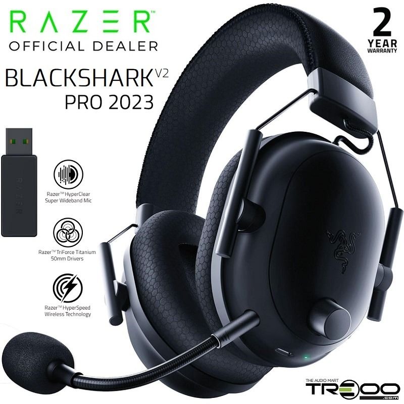 [Official]($8.80 Cashback!) Razer BlackShark V2 Pro (2023 Edition) Wireless Bluetooth+2.4GHz Over-Ear Gaming Headset with Boom Microphone (Category: Headphones & Headsets) located in Singapore. Submitted by treoo (Listing ID 1037486639, Image 1). Description: 🔥✨Promotion valid 1st Aug - 31st Aug 2026 only; while stocks last! ✨🔥 ★ 2.4GHz wireless connection to ensure lossless audio that’ll always stay synced to your game. ★ RAZER™ Triforce Titan