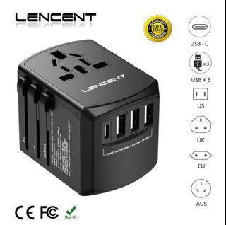 LENCENT International Travel Adapter Travel Charger with 3 USB Port and 1 Type C All-in-one Wall Charger for US EU UK AUS Travel