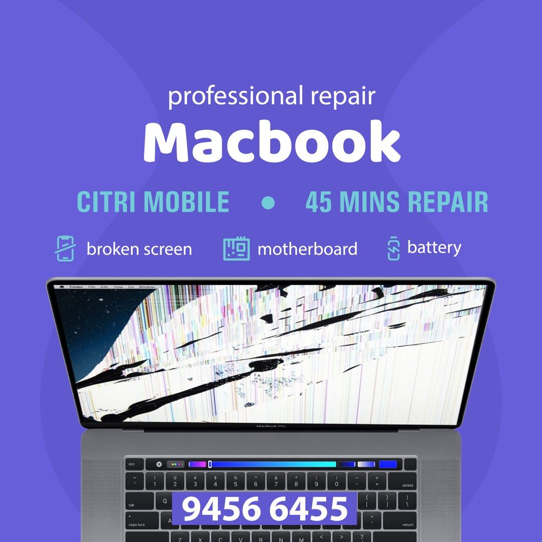✅ MacBook A1708 A2141 Repair, MacBook Pro A1989 A2159 A2251 Repair ,MacBook Air A1932 A2337 A1990 A2141 Repair , MacBook PRO LCD Repair , MacBook AIR M1 LCD Repair , MacBook Screen Repair , MacBook Flex Gate Bar Keyboard Speaker Battery Repair Replacement (Category: Electronics & Gadget Repairs) located in Singapore. Submitted by citrimobilesg (Listing ID 1272493521, Image 1). Description: ✅ Best MacBook Repair on Carousell 🔒 Trusted & Accredite