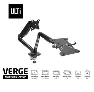 ULTi Verge 2-in-1 Gas Spring Monitor, Laptop Arm, Desk Mount, Full Motion Swivel, VESA Stand with C Clamp & Grommet