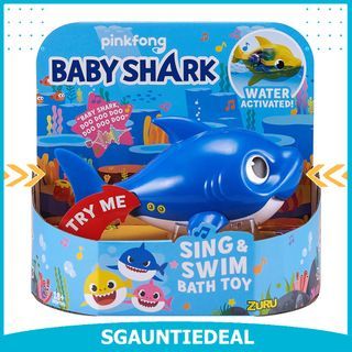 [instock] Robo Alive Junior Baby Shark Battery-Powered Sing and Swim Bath Toy by ZURU - Daddy Shark (Blue) (Custom Packaging)