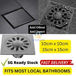 Stainless Steel Floor Trap Floor Drain 15x15 10x10 Anti Insect Anti Odour Black Silver