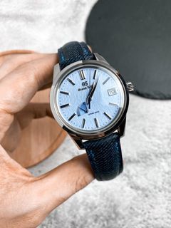 Handmade Denim Texture Crocodile Leather Watch Strap for Grand Seiko Blue Snowflake SBGA407G