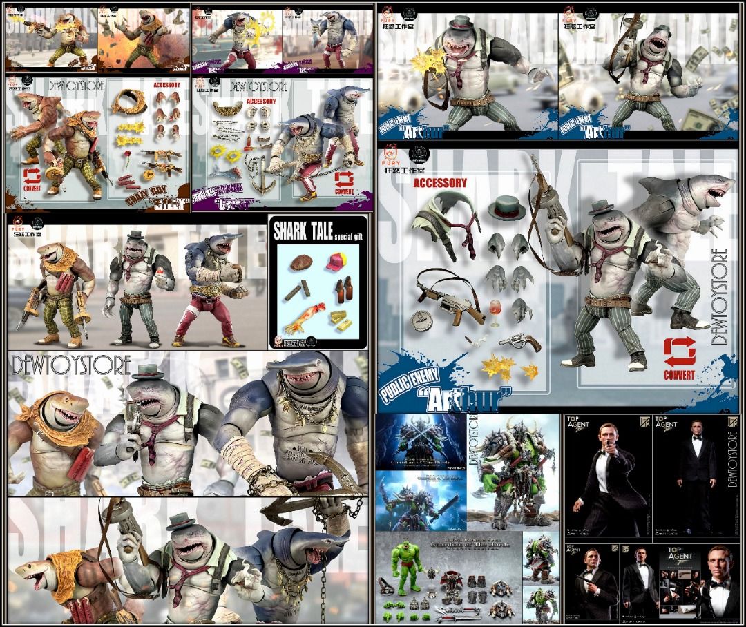 ⭐ [𝗣𝗿𝗲-𝗼𝗿𝗱𝗲𝗿] Fury Toys / Mithril Action / Muff Toys Action Figure - Abyssal Power Shark Tale Wave 1 - Set of 3 / Public Enemy Arthur / Crazy Boy Billy / Fierce Beast Gypsy / No.02 Guardian of The Horde - Berserker / MF06 Top Agent STD/DLX ⭐ (Category: Toy Figures) located in Singapore. Submitted by dewtoystore (Listing ID 1243952002, Image 1). Description: ⭐ [𝗣𝗿𝗲-𝗼𝗿𝗱𝗲𝗿] Fury Toys / Mithril Action / Muff Toys Action Figure ⭐ _____