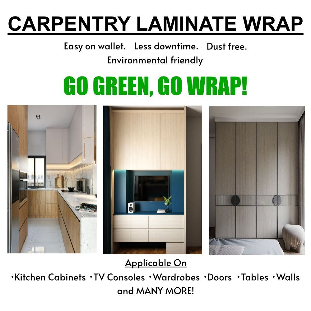 Relaminate Interior Film refresh for outdated carpentry /w 0% instalment (Category: Shelves, Cabinets & Racks) located in Singapore. Submitted by orbitour_singapore (Listing ID 1138244162, Image 1). Description: Got a new home with good condition cabinets and wardrobe? Is it time to refresh your home interior on all those outdated carpentries? Lets get your house ready for the festive seasons in the most affordable way! Want to save up to 70% on 