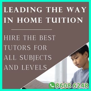 Effective Private Tutors For All Subjects - Tuition Rates Start from $25/hr - No Fees! Pay Only For Lessons Conducted! Tutors For English, Math, Science, General Paper, Literature, Physics, Chemistry, Geography, History, Social Studies, Accounting