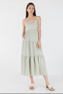 Lovet Elise Tiered Cami Maxi Dress in Sage