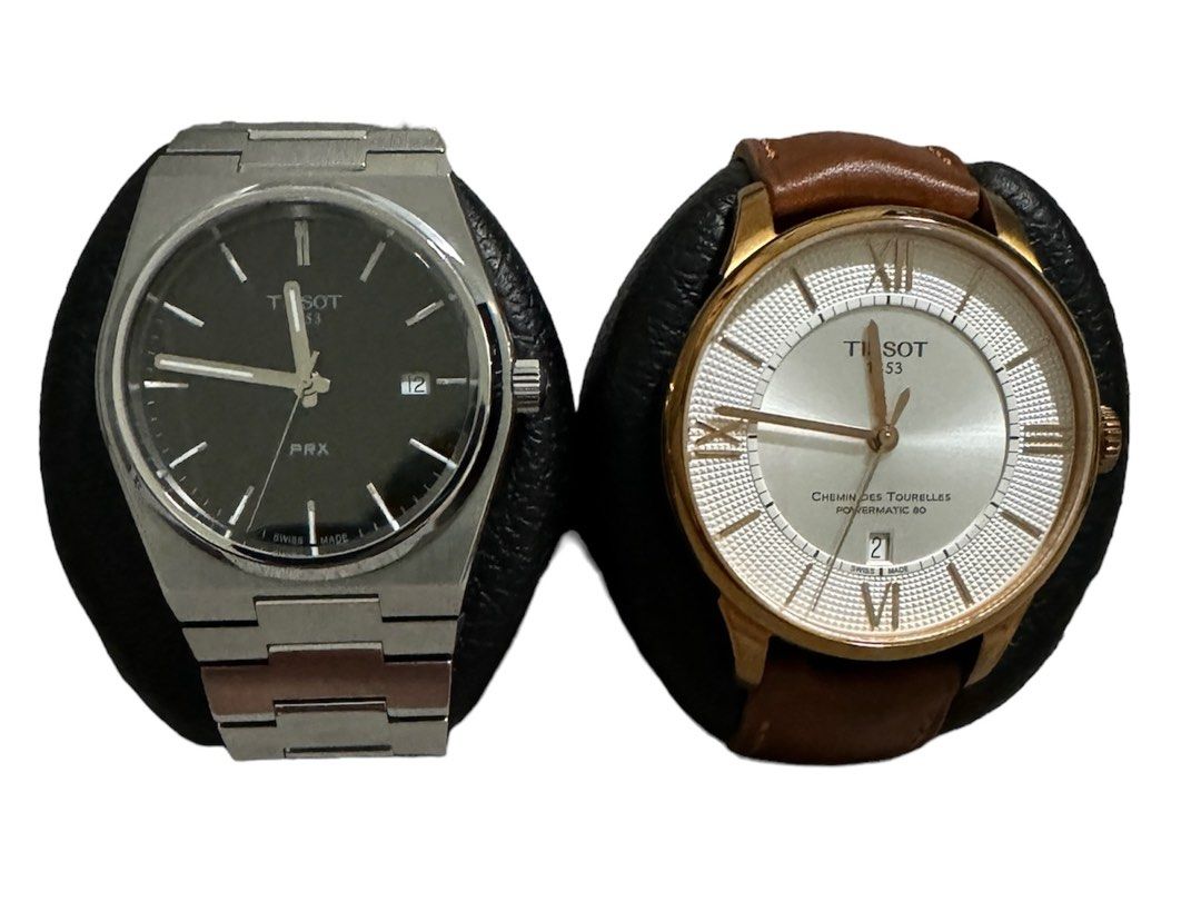 Tissot Watches - PRX and Chemin des Tourelles (Category: Men's Watches) located in Singapore. Submitted by kev001 (Listing ID 1279284652, Image 1). Description: PRX Quartz 40MM with extra black rubber strap - 400 Chemin des Tourelles Powermatic 80 with custom Delugs strap in PVD rose gold - 750 Buy both for 1000 Complete set with receipt No warranty.
