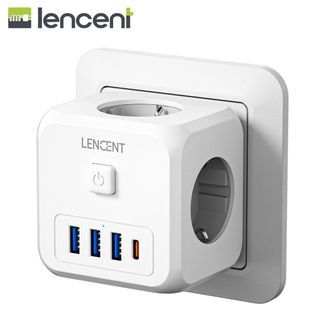 LENCENT 7 in 1 Plug Extension Cube 3-Side Design Chargerwith 3 AC Outlets and 3 USB Ports 1 Type C Port 3 Way Extension Plug Multi Charger Wall Socket 3 Pin EU Plug Adaptor for Home Office, 13A 3250W