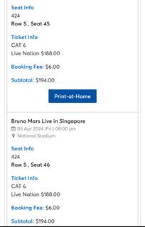 2x CAT 6 BRUNO MARS (5th April)