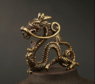 Small Brass 2024 Chinese Dragon Keychain Statue