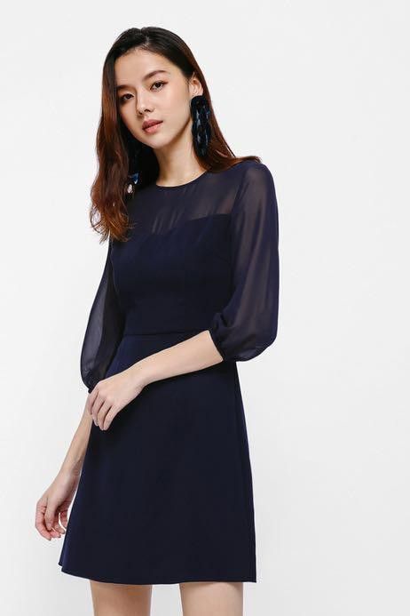 LB Love Bonito Aileen Puff Sleeve A-Line Dress Navy Blue (Category: Dresses) located in Singapore. Submitted by black.kat (Listing ID 1333003137, Image 1). Description: see last pic for measurements in cm see under size S meet up under blk 54 toa payoh or at toa payoh/braddell mrt tracked mail +$2.