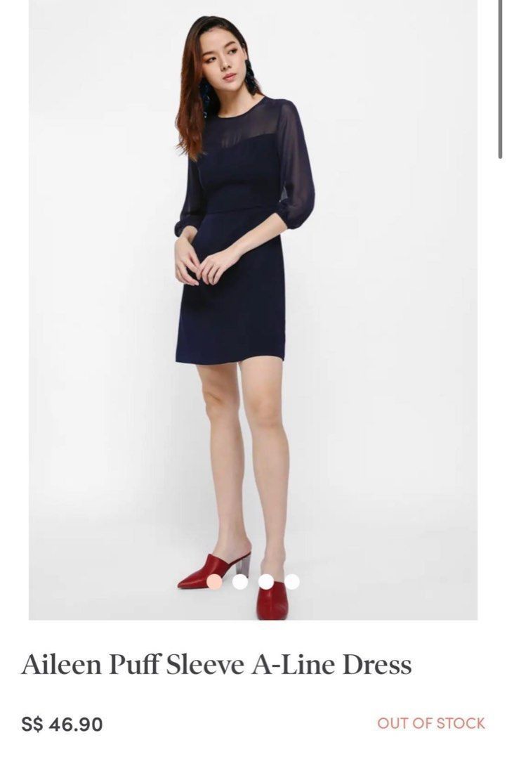 LB Love Bonito Aileen Puff Sleeve A-Line Dress Navy Blue (Category: Dresses) located in Singapore. Submitted by black.kat (Listing ID 1333003137, Image 3). Description: see last pic for measurements in cm see under size S meet up under blk 54 toa payoh or at toa payoh/braddell mrt tracked mail +$2.