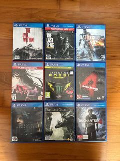 PS4 game  The evil within / The last of us remastered / Battlefield 4 / Tales of Berseria / Valentino Rossi / Back 4 blood / Death stranding / The last guardian / Uncharted 4