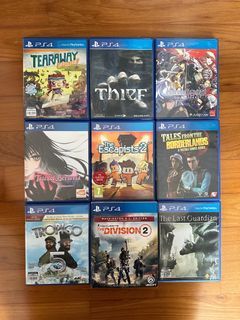 PS4 game  Tear away / Thief / Under-night in birth / Tales of Berseria / The escapists 2 / Tales from the borderlands / Tropico 5 / Tom Clancy’s the division 2 / The last guardian