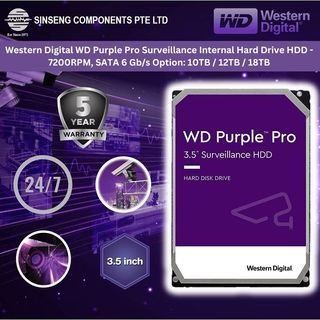 Local Western Digital 10TB | 14TB | 18TB WD HDD 10TB Purple Pro Surveillance Internal Hard Disk Drive HDD - 7200 RPM, SATA 6 Gb/s, 256 MB Cache, 3.5" - WD101PURP (5 Year Warranty)