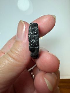 Natural  Type A Myanmar Black Wuji Carving Jadeite Jade Rings