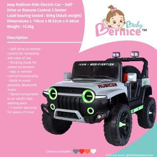[2 SEATER FREE DELIVERY WARRANTY] Jeep Rubicon Kids Electric Car – Self-Drive or Remote Control 2 Seater