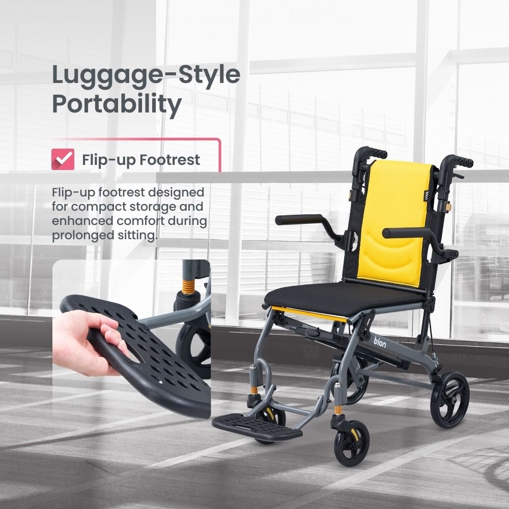 Accept CDC Vouchers at Shops! [02442] Bion Traveller Pushchair Wheelchair E100 | 15in Seat (Ship in Box) Luggage Style Handle Compact Flip-up Armrests | Video: [External link] (Category: Wheelchairs) located in Singapore. Submitted by bionsg (Listing ID 1061319956, Image 5). Description: Why buy from Bion? - Offers Best Value for Money! - 17 years of experience! - Spare parts availability! bion.sg 1) FOR DELIVERY - use BUY button. Shipping Fees: 