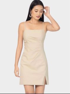 LOVET JEANNA RUCHED CAMI DRESS (SAND)