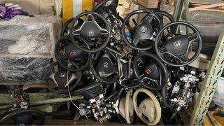 Spare tire, car jack,Steering wheel, steering control, car engine , bike engine, bumpers for most cars, head unit, radio for cars