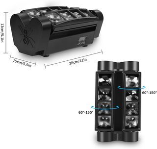 Spider Moving Head Light 8x3W LEDs Beam DJ Lights RGBW Sound Activated and DMX-512 Control for Party Disco Show Wedding Event Stage Lighting