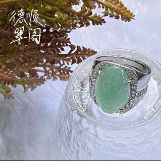 🟢 [🐉🧧DRAGON YEAR SPECIAL🧧🐉 #7] Waxy Ice Light Greenish Blue Dragon Head/Face Jadeite Egg Inlaid Zirconia Adjustable S925 Silver Ring  糯冰浅绿蓝底龙头脸翡翠蛋面镶锆石调节S925银戒 (DSR0727)