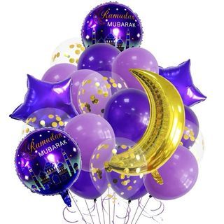 (Ready Stock]Hari Raya Ramadan Mubarak Moon 🌙 aluminium foil latex balloons ( Purple ) ~ Home| School |Company events Party Decorations Set