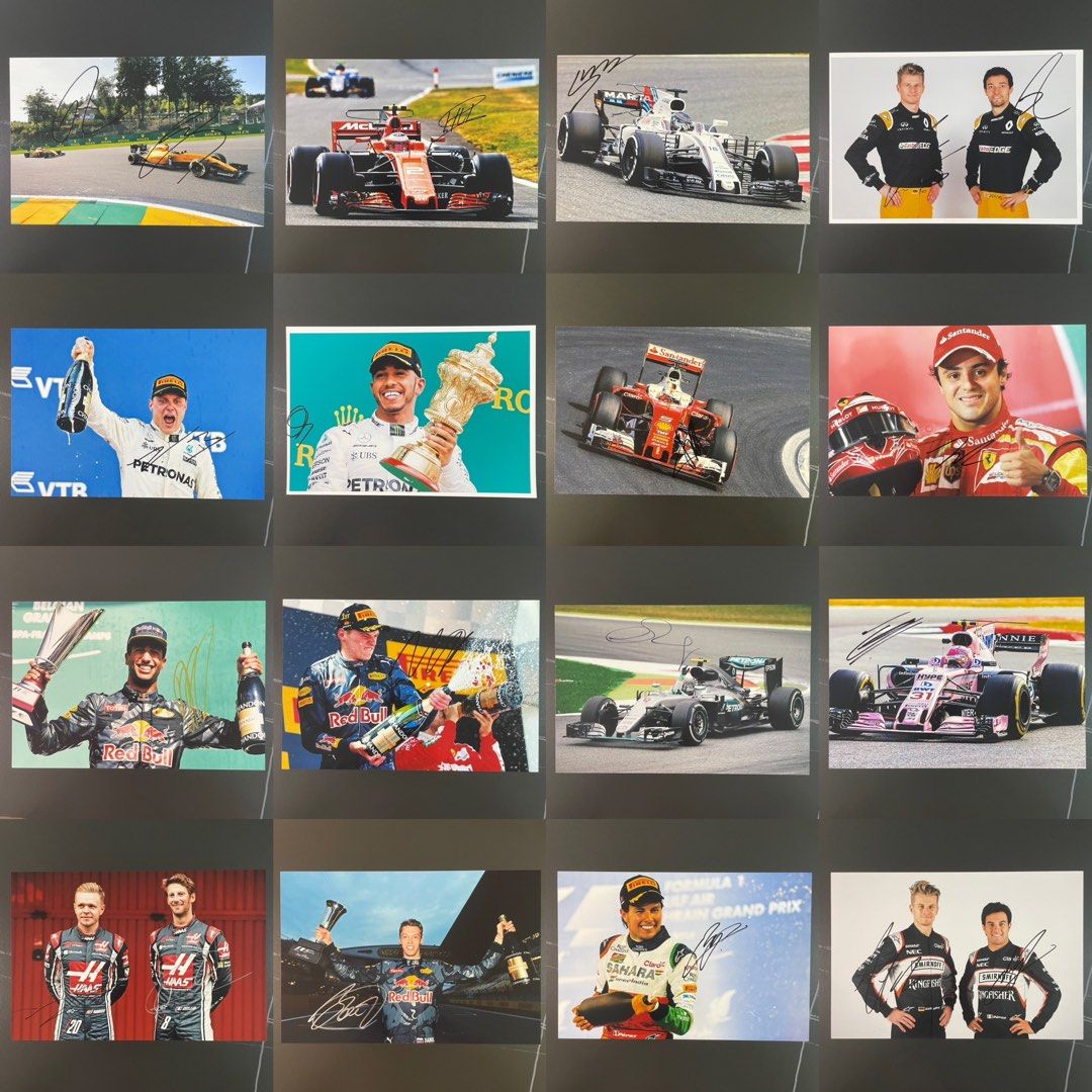 [Signed/Autographed Memorabilia] Lewis Hamilton, Max Verstappen, Sebastian Vettel, Nico Rosberg, Felipe Massa, Sergio Perez, Daniel Ricciardo Formula 1 F1 Signed/Autographed Drivers S8R (8”x12”) Photos (Category: Other Merchandise) located in Singapore. Submitted by footballgarage (Listing ID 1302019084, Image 1). Description: [Signed/Autographed Memorabilia] Formula 1 F1 Signed/Autographed Drivers S8R (8”x12”) Photos List of Drivers’ Autographs: