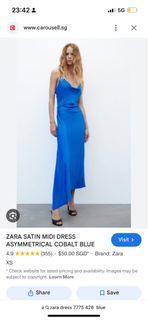 ZARA SATIN MIDI DRESS ASYMMETRICAL  COBALT BLUE