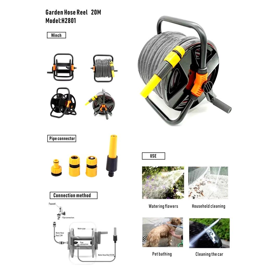 Garden Hose Reel Set Outdoor Handle/wall-mounted High Pressure Car Wash Irrigation Tool Spray Head 20M (Category: Hose and Watering Devices) located in Singapore. Submitted by sg-hardware (Listing ID 1308451545, Image 4). Description: 20 Meter Garden Hose Reel,Garden Washer Hose,Hose Pipe,Car Wash Hose Easy Installation For Gardening, Car and Household Cleaning Purpose Lightweight And Durable Easy To Manage And Convenient to Use Hose Length: 20 M