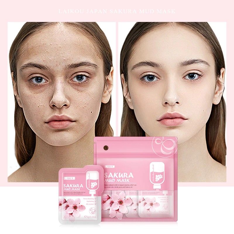 (1 for $1) (6 for $4) LAIKOU Sakura Clay Mud Mask Face Facial Whitening Deep Cleansing Shrink Pores Reduce Acne Blackhead 5g (Category: Face Care) located in Singapore. Submitted by black.kat (Listing ID 1308423930, Image 3). Description: 🌸[Description]: 1.LAIKOU Sakura Clay Mask is both a deep-cleansing makeup remover and pore cleanser in one! 2.It not only cleanses, refines and tightens pores but it also helps control excessive sebum which usu