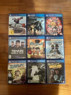 PS4 game  Tony hawk’s pro skater 5 / Titanfall 2 / The seven deadly sins / Tennis World tour / The escapists 2 / Tropico 5 / Tearaway unfolded  / The last guardian / Tales from the borderlands