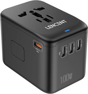 LENCENT 100W Universal Travel Adapter, GaN International Travel Adapter with 1 USB-A & 4 Type C Power Adapter, Fast Charger for Phone,Laptops, Worldwide Plug Adapter for USA/UK/EU/AUS, Black
