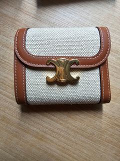 Authentic Celine Triomphe SLG Textile & Calf Small Wallet